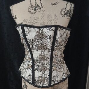 White and Black Butterfly Print Authentic Corset